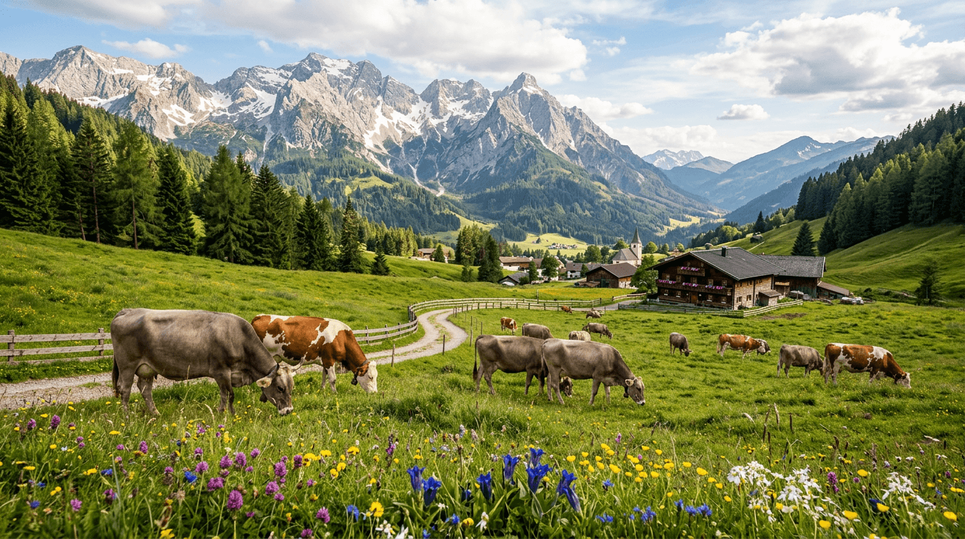 Cattle farming landscape in Austria